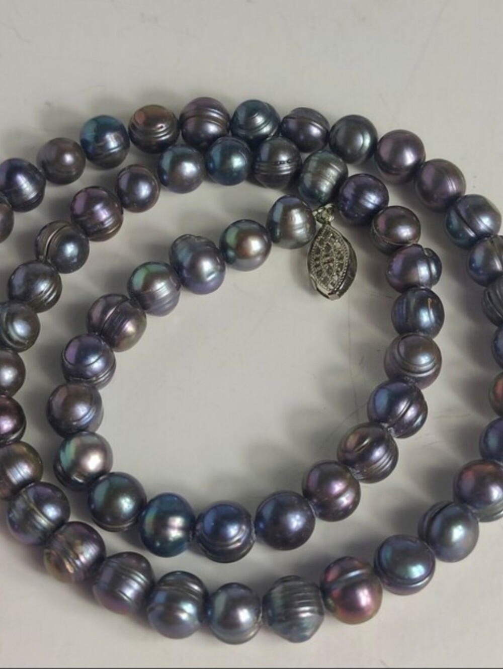 Vintage Peacock Pearl Necklace 20.5” Iridescent Blue Purple Gray Green Pearls